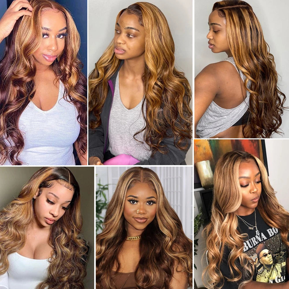 Honey Blonde Highlight Body Wave Wig | HD Lace Front | 100% Brazilian Human Hair