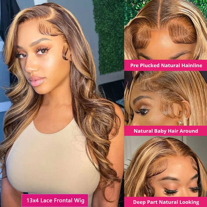 Honey Blonde Highlight Body Wave Wig | HD Lace Front | 100% Brazilian Human Hair