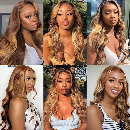 Honey Blonde Highlight Body Wave Wig | HD Lace Front | 100% Brazilian Human Hair