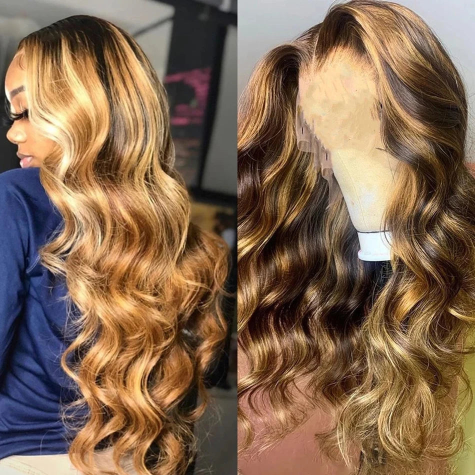 Honey Blonde Highlight Body Wave Wig | HD Lace Front | 100% Brazilian Human Hair