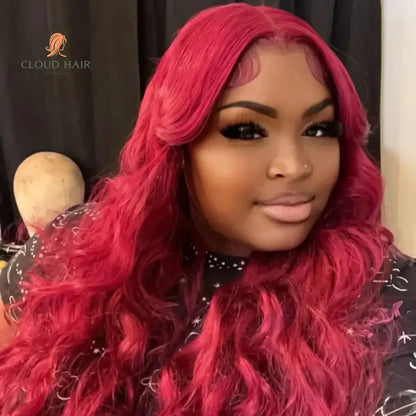 Burgundy Body Wave Wig | HD Lace Front | Transparent Red Human Hair