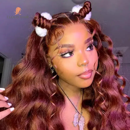 Reddish Brown Body Wave Wig | Brazilian HD Lace Front | 200% Density Human Hair